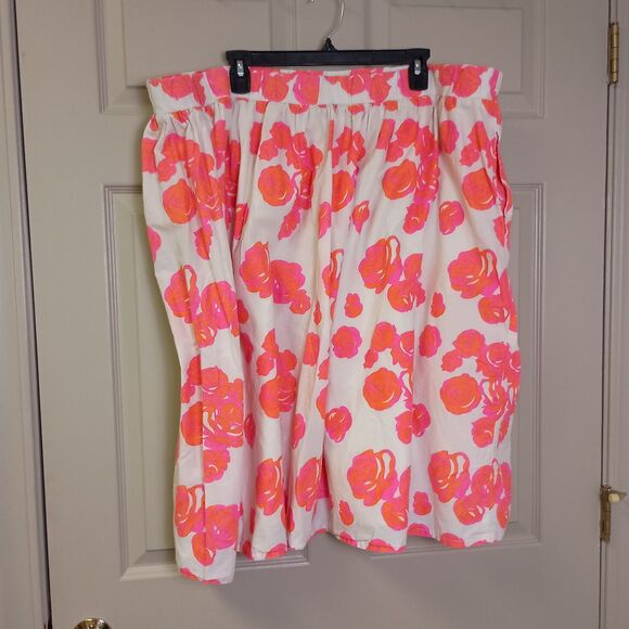 Lane Bryant Circle Skater Skirt 26/28 Neon Pink Pull On Pockets Midi Floral - Picture 4 of 7
